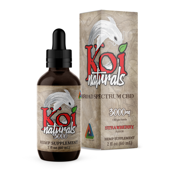 Koi Naturals Broad Spectrum CBD Tinctures in Strawberry with 3000 mg CBD