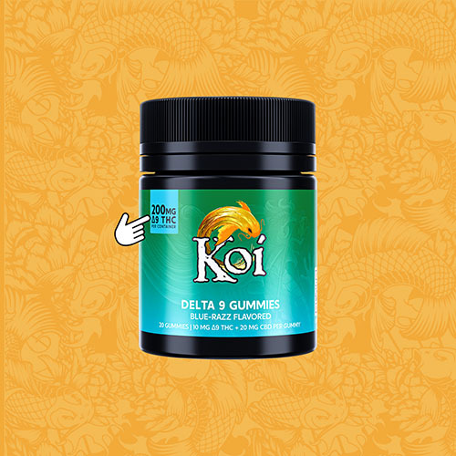 A jar of delta 9 gummies with the amount of THC displayed on its label